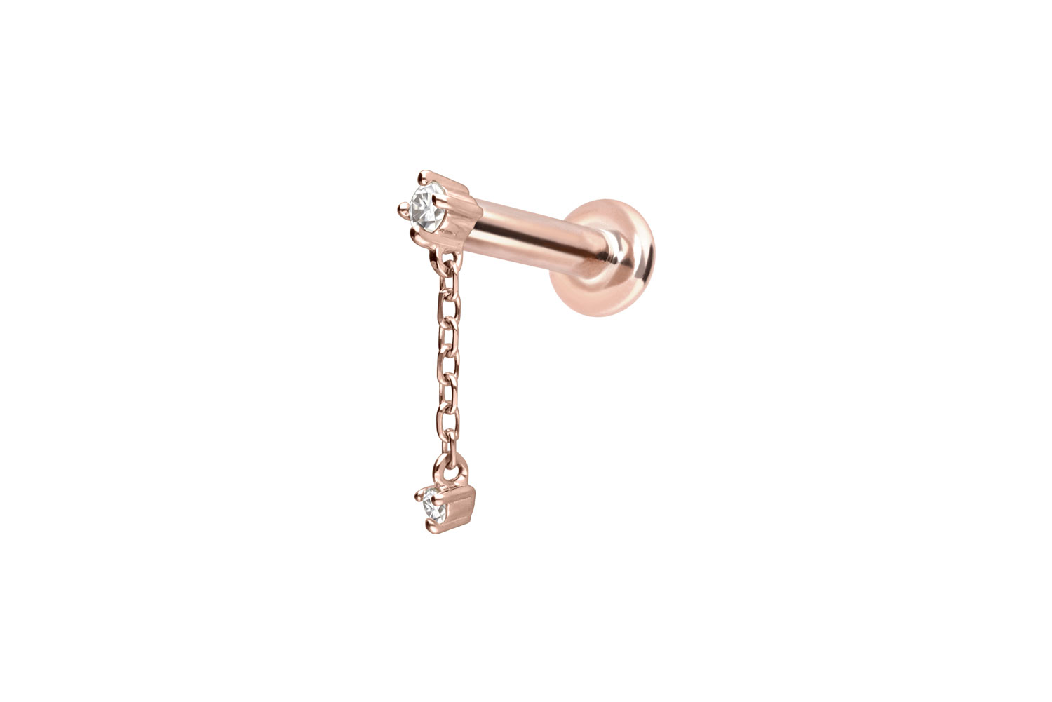 14 Karat Gold Labret Piercing mit Push Fit 2 MOISSANITE + KETTE